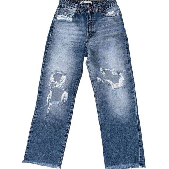 ZARA Distressed Cropped Straight Leg Jeans – Size 2 (US 02 | EUR 34) - Picture 1 of 8